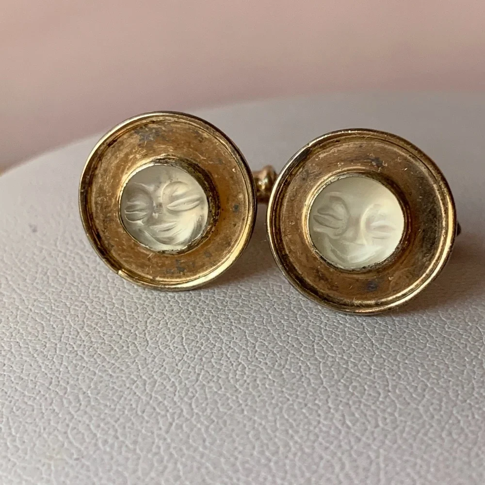 Vintage Sterling Cufflinks Moonstone Rock Crystal
